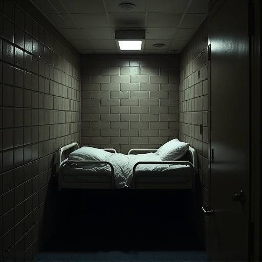 A basic but secure cell with a bunk bed and locked storage at the Keystone Re-Entry Facility in Harrisburg, PA.